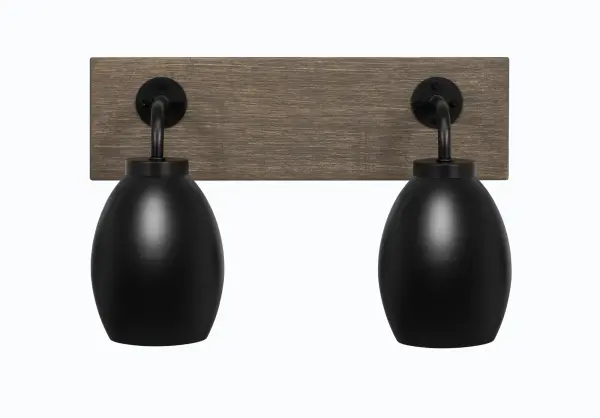 Oxbridge 2-Light Bath Bar in Matte Black with Distressed Wood - Image 1