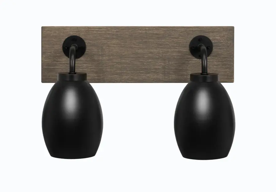 Oxbridge 2-Light Bath Bar in Matte Black with Distressed Wood - Image 1