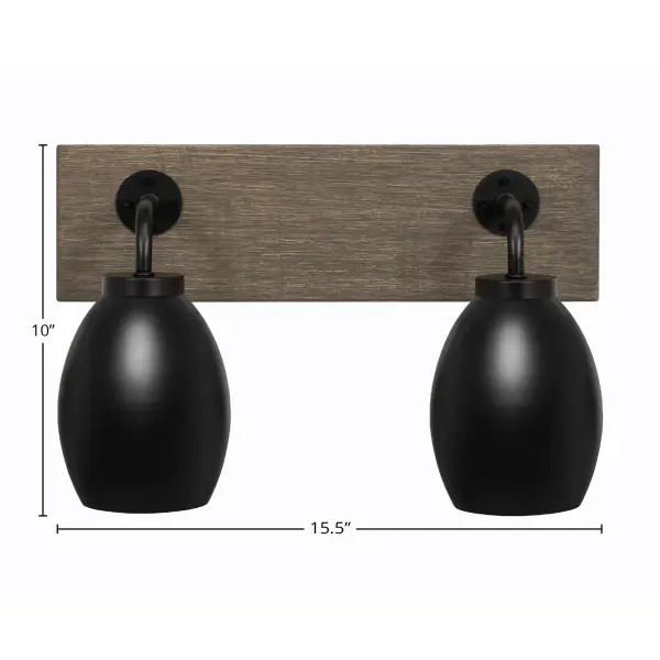 Oxbridge 2-Light Bath Bar in Matte Black with Distressed Wood - Image 2