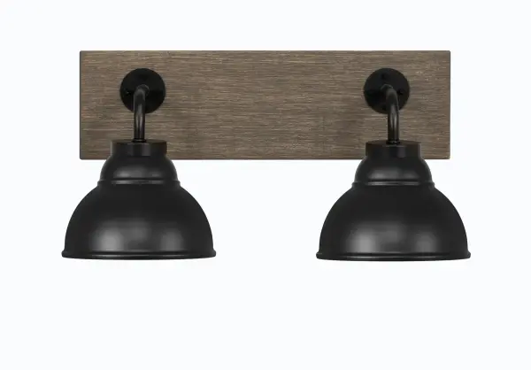 Oxbridge 2-Light Bath Bar in Matte Black with Distressed Wood - Image 1