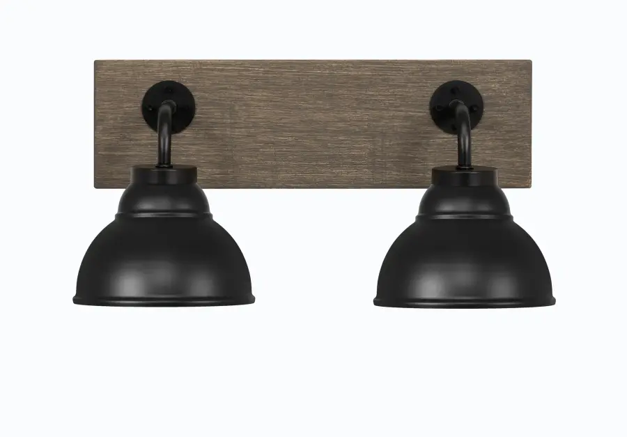 Oxbridge 2-Light Bath Bar in Matte Black with Distressed Wood - Image 1