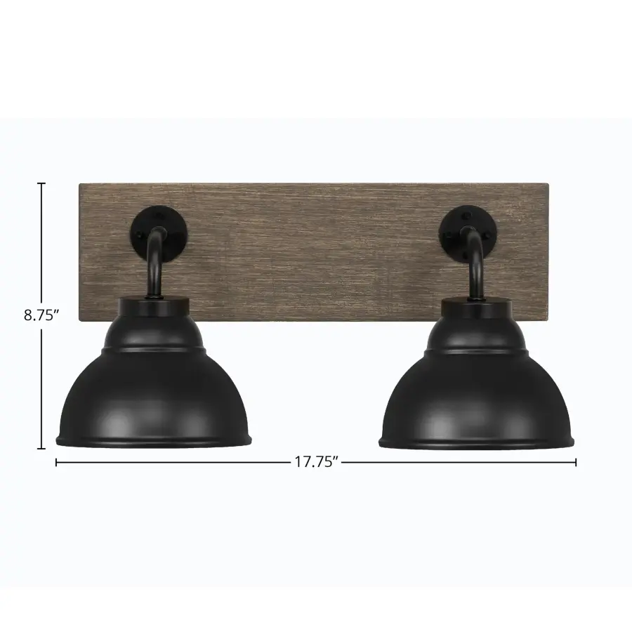 Oxbridge 2-Light Bath Bar in Matte Black with Distressed Wood - Image 2