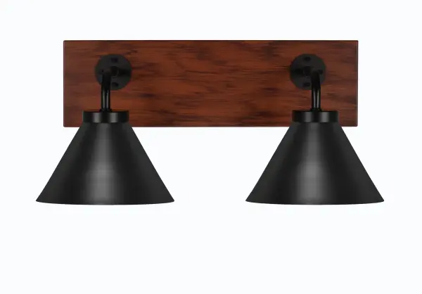 Oxbridge 2-Light Bath Bar in Matte Black with Wood-Look Finish - Image 1