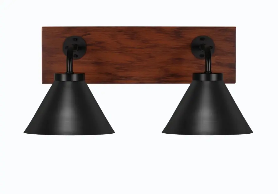 Oxbridge 2-Light Bath Bar in Matte Black with Wood-Look Finish - Image 1