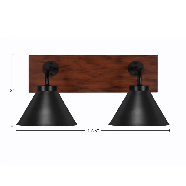 Oxbridge 2-Light Bath Bar in Matte Black with Wood-Look Finish - Image 2