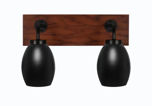 Oxbridge 2 Light Bath Bar in Matte Black with Wood-Look Finish - Image 1