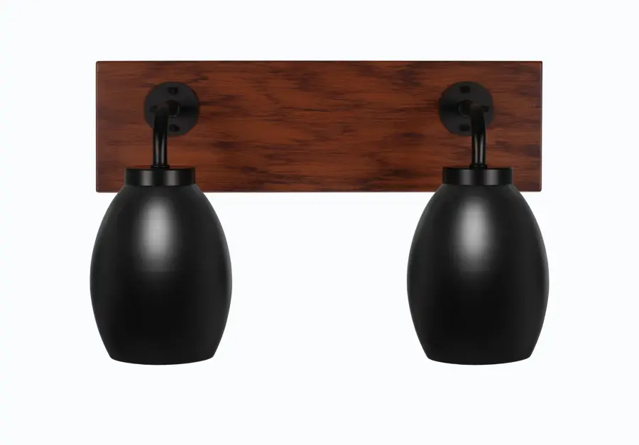 Oxbridge 2 Light Bath Bar in Matte Black with Wood-Look Finish - Image 1