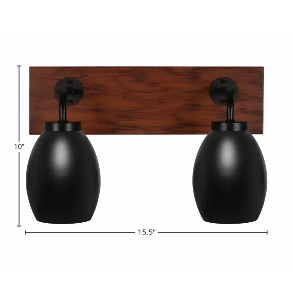 Oxbridge 2 Light Bath Bar in Matte Black with Wood-Look Finish - Image 2