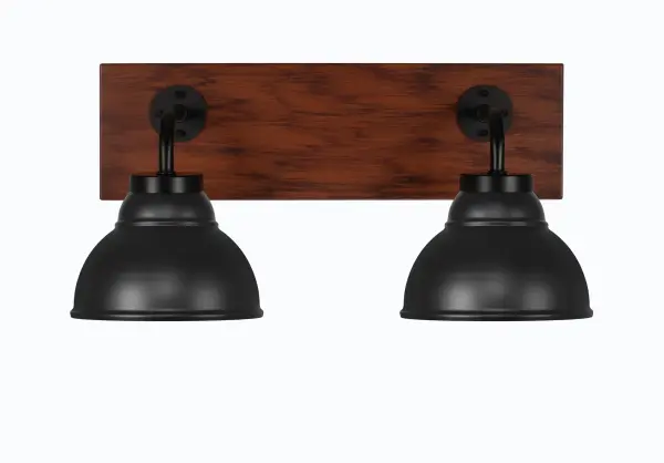 Oxbridge 2-Light Bath Bar in Matte Black with Wood-Look Finish - Image 1