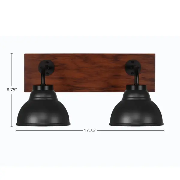 Oxbridge 2-Light Bath Bar in Matte Black with Wood-Look Finish - Image 2