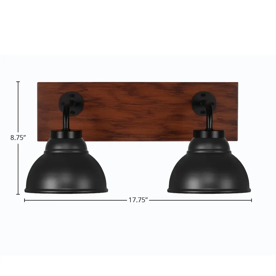 Oxbridge 2-Light Bath Bar in Matte Black with Wood-Look Finish - Image 2