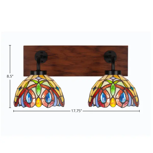 The Oxbridge 2-Light Bath Bar combines matte black metal with painted wood-look accents and artistic glass shades, delivering both style and practical illumination for modern bathrooms. - alternate view
