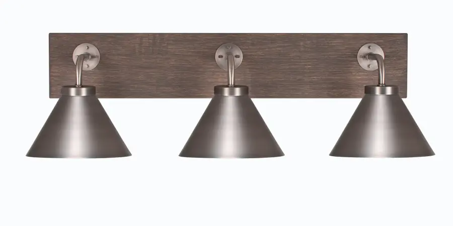 Oxbridge 3-Light Bath Bar in Graphite & Distressed Wood - Image 1