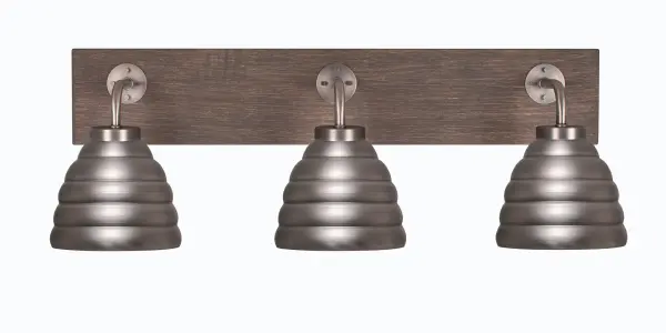 Oxbridge 3-Light Bath Bar in Graphite with Distressed Wood - Image 1