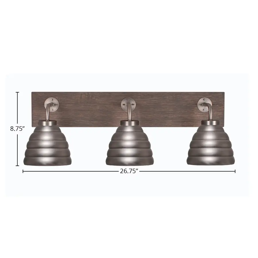 Oxbridge 3-Light Bath Bar in Graphite with Distressed Wood - Image 2