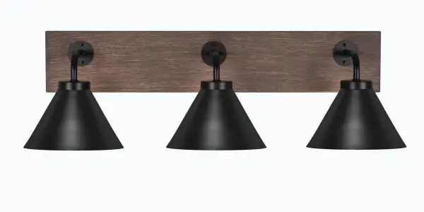 Oxbridge 3-Light Bath Bar in Matte Black with Distressed Wood - Image 1