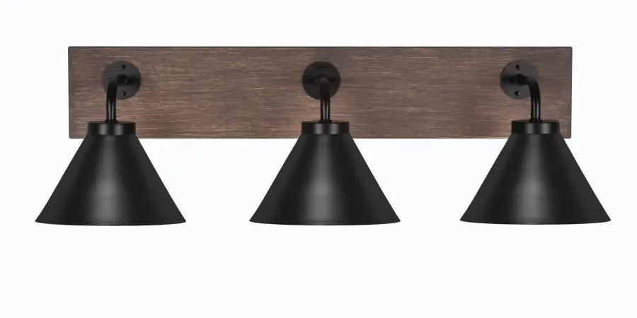 Oxbridge 3-Light Bath Bar in Matte Black with Distressed Wood - Image 1