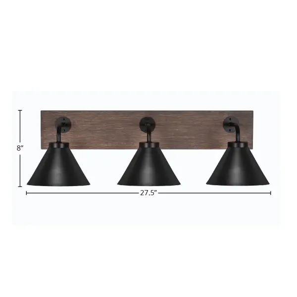 Oxbridge 3-Light Bath Bar in Matte Black with Distressed Wood - Image 2