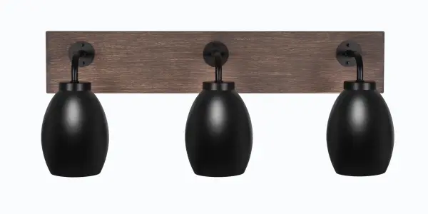 Oxbridge 3-Light Bath Bar in Matte Black with Distressed Wood - Image 1