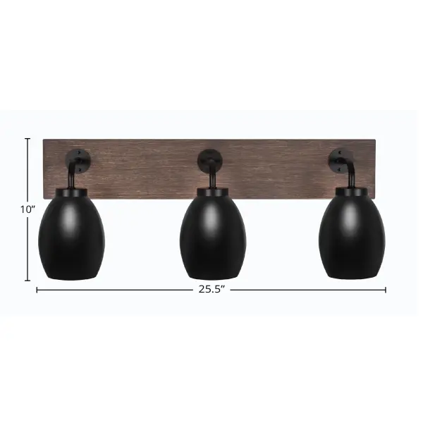 Oxbridge 3-Light Bath Bar in Matte Black with Distressed Wood - Image 2