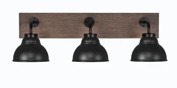 Oxbridge 3-Light Bath Bar in Matte Black with Distressed Wood
