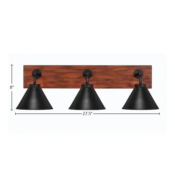 Oxbridge 3 Light Bath Bar in Matte Black with Wood-Look Finish - Image 2