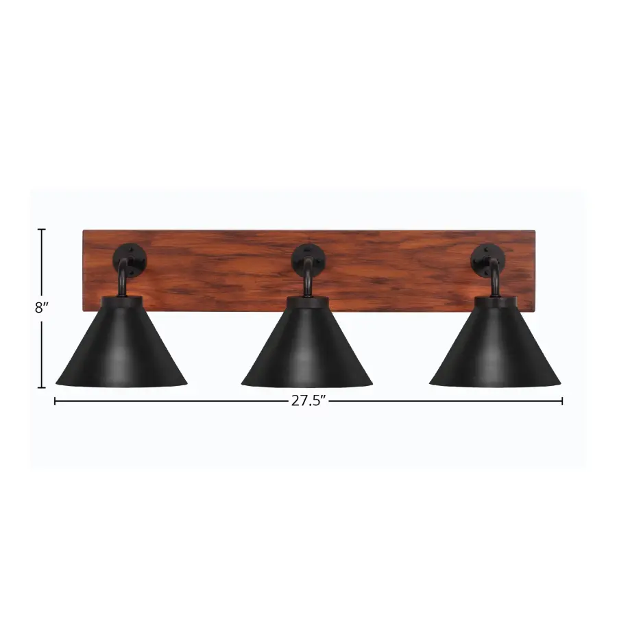 Oxbridge 3 Light Bath Bar in Matte Black with Wood-Look Finish - Image 2