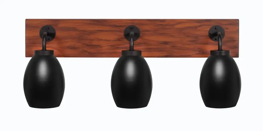 Oxbridge 3 Light Bath Bar in Matte Black with Wood-Look Finish - Image 1