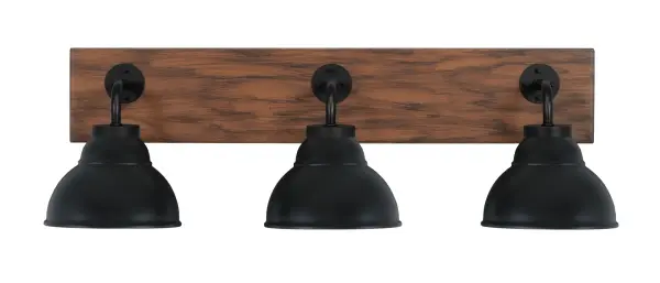 The Oxbridge 3 Light Bath Bar combines industrial metal shades with a sophisticated wood-look finish, creating a versatile fixture perfect for modern farmhouse or contemporary bathrooms. UL/CUL listed and dimmable-ready.