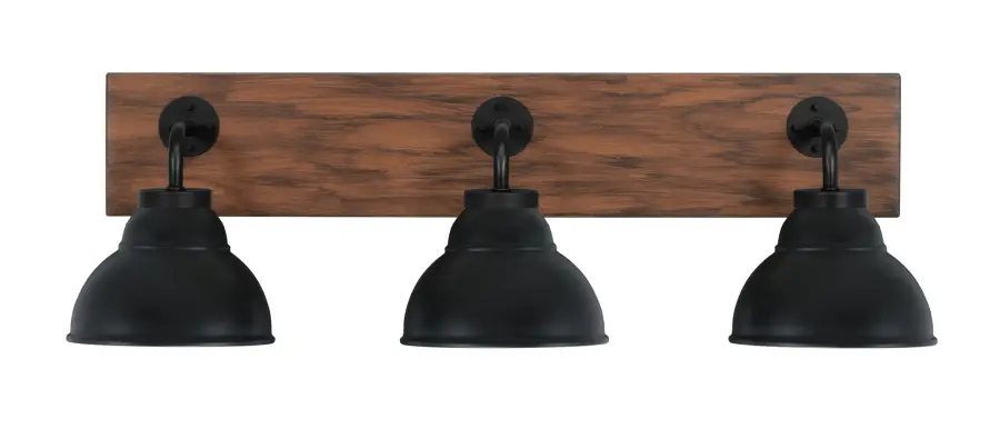 Oxbridge 3 Light Bath Bar in Matte Black with Wood-Look Finish - Image 1