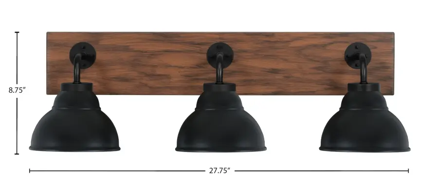 Oxbridge 3 Light Bath Bar in Matte Black with Wood-Look Finish - Image 2