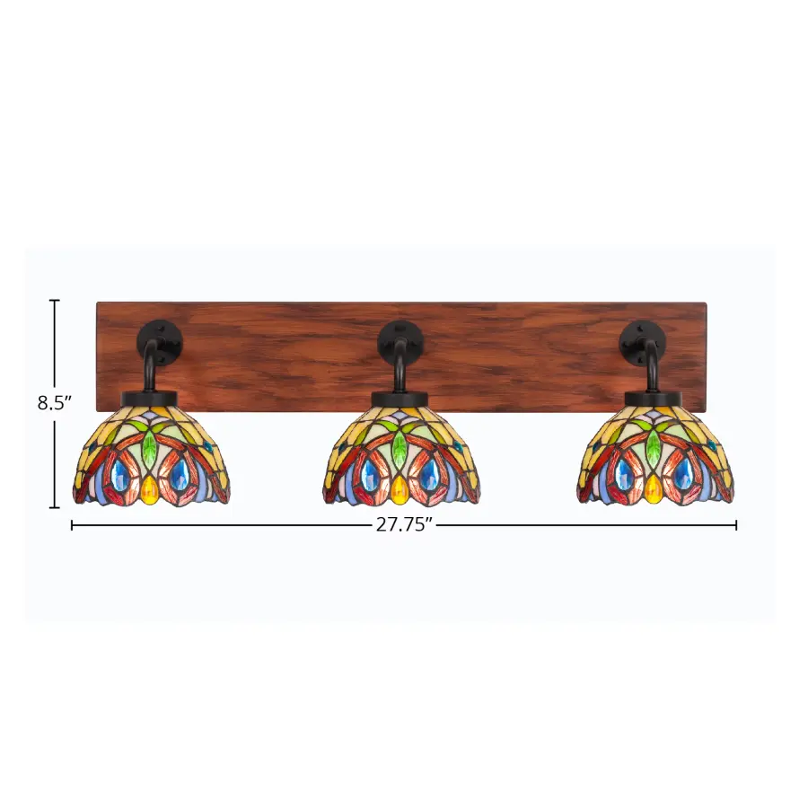 Oxbridge 3-Light Bath Bar in Matte Black with Wood-Look Finish - Image 2