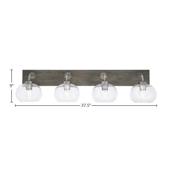 Oxbridge 4 Light Bath Bar in Graphite & Distressed Wood with Clear Bubble Glass - Image 2