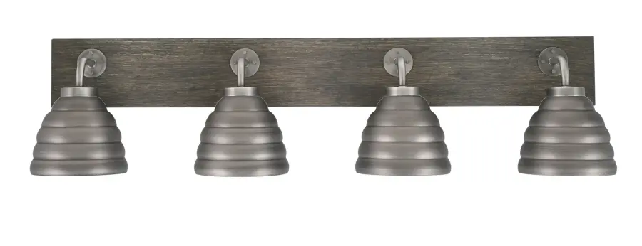 Oxbridge 4 Light Bath Bar in Graphite & Distressed Wood - Image 1