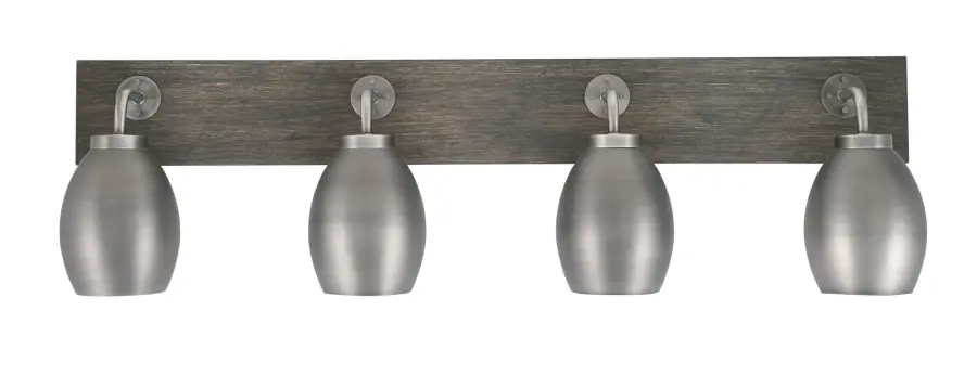 Oxbridge 4 Light Bath Bar in Graphite & Distressed Wood - Image 1