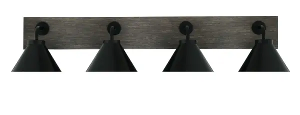 Oxbridge 4-Light Bath Bar in Matte Black & Distressed Wood - Image 1