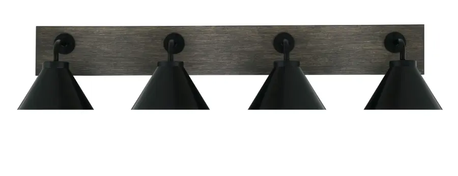 Oxbridge 4-Light Bath Bar in Matte Black & Distressed Wood - Image 1