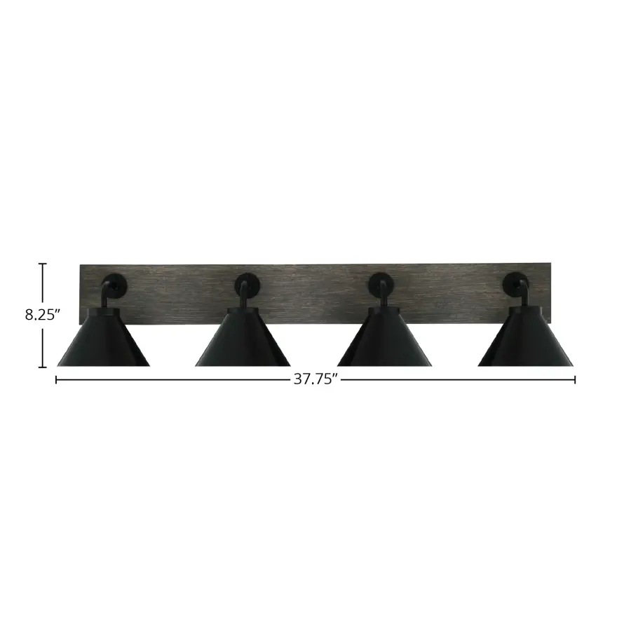 Oxbridge 4-Light Bath Bar in Matte Black & Distressed Wood - Image 2