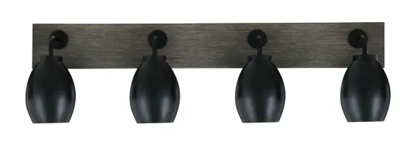 Oxbridge 4-Light Bath Bar in Matte Black with Distressed Wood - Image 1