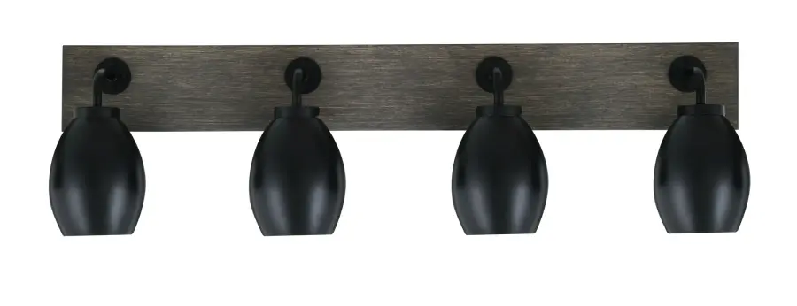 Oxbridge 4-Light Bath Bar in Matte Black with Distressed Wood - Image 1