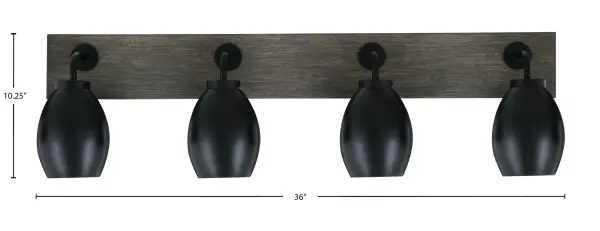 Oxbridge 4-Light Bath Bar in Matte Black with Distressed Wood - Image 2