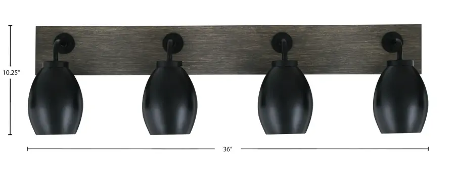 Oxbridge 4-Light Bath Bar in Matte Black with Distressed Wood - Image 2