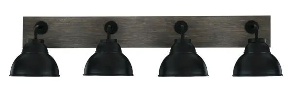 Oxbridge 4-Light Bath Bar in Matte Black & Distressed Wood - Image 1