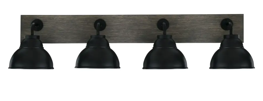Oxbridge 4-Light Bath Bar in Matte Black & Distressed Wood - Image 1