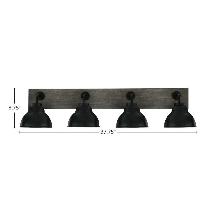 Oxbridge 4-Light Bath Bar in Matte Black & Distressed Wood - Image 2