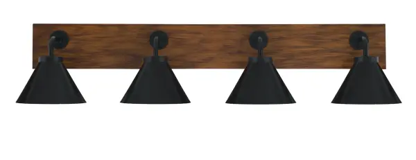 Oxbridge 4-Light Bath Bar in Matte Black & Wood-Look - Image 1