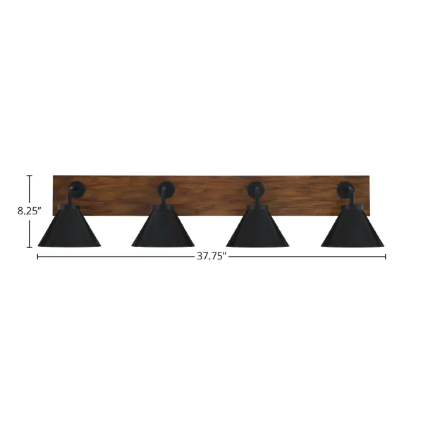 Oxbridge 4-Light Bath Bar in Matte Black & Wood-Look - Image 2