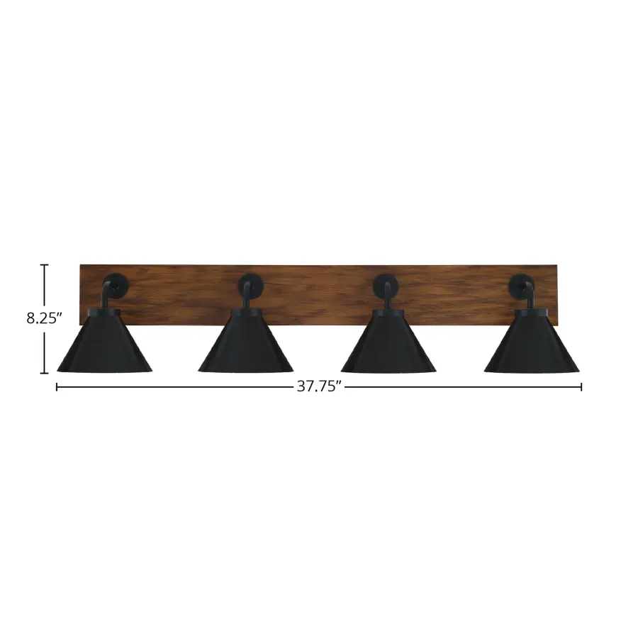 Oxbridge 4-Light Bath Bar in Matte Black & Wood-Look - Image 2