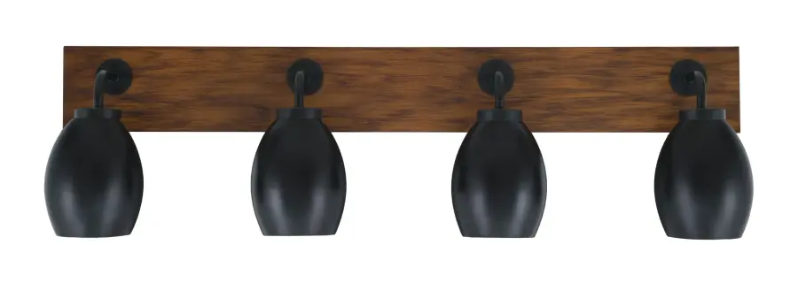 Oxbridge 4 Light Bath Bar in Matte Black & Wood-Look - Image 1