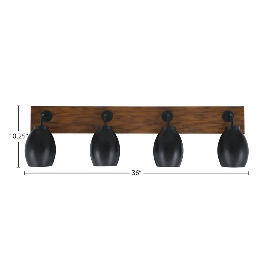 Oxbridge 4 Light Bath Bar in Matte Black & Wood-Look - Image 2